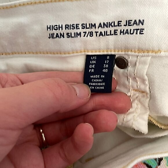 LANDS' END High Rise Slim Ankle Jean White Light Wash? High Waisted Cropped Crop - Picture 5 of 12